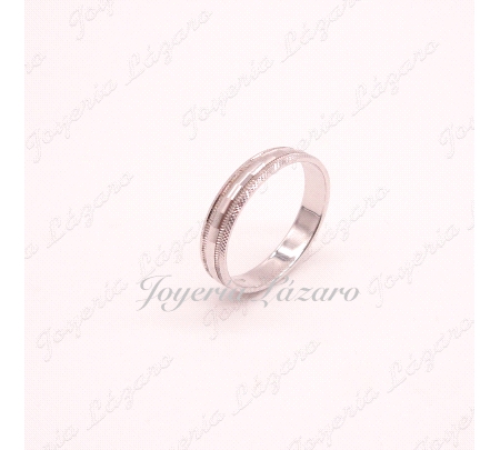 ALIANZA ORO 18 KTS BLANCO 4MM CENTRO FACETADO BRILLO FILOS RAYADOS