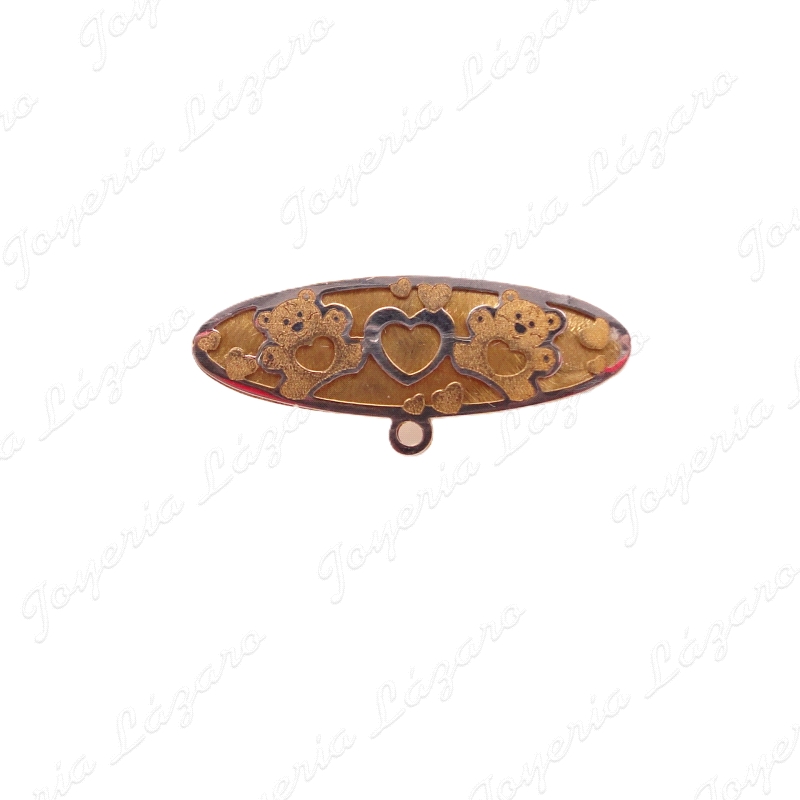 ALFILER BEBÉ 18KTS BICOLOR OVAL OSOS CORAZON