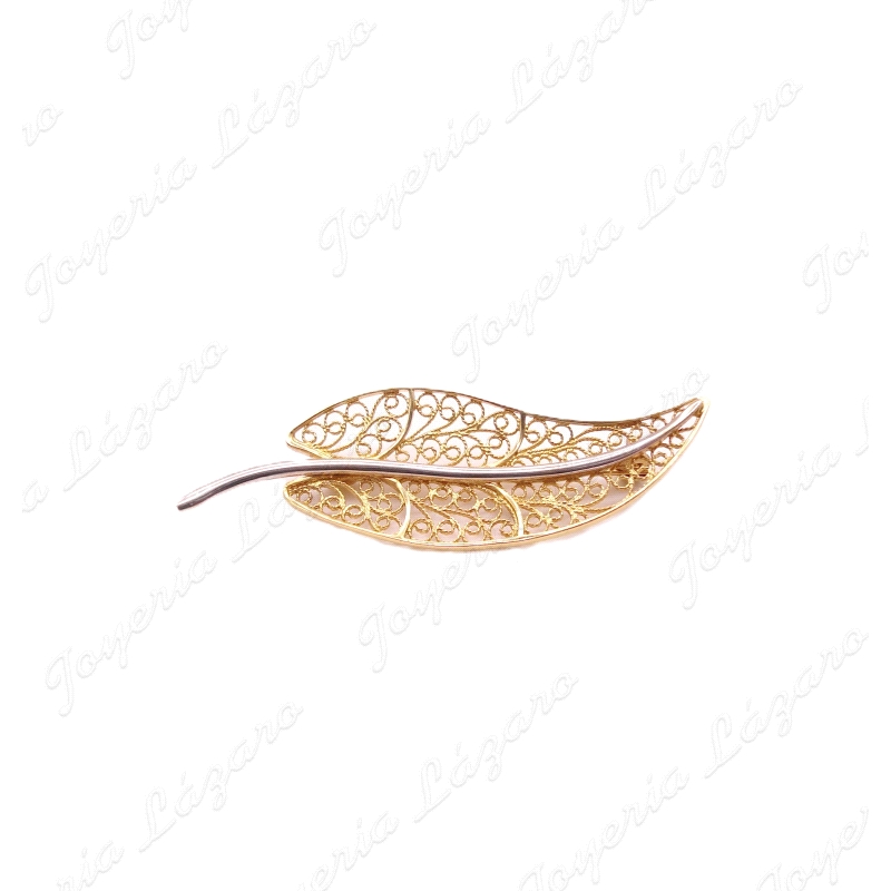BROCHE 18KTS BICOLOR HOJA CALADA