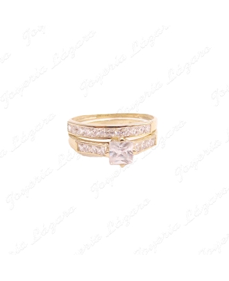 SORTIJA ORO 9 KTS DOBLE, SOLITARIO+1/2 ALIANZA CIRCONITAS CARRIL