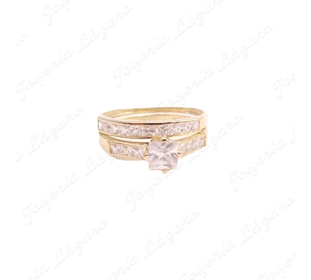 SORTIJA ORO 9 KTS DOBLE, SOLITARIO+1/2 ALIANZA CIRCONITAS CARRIL