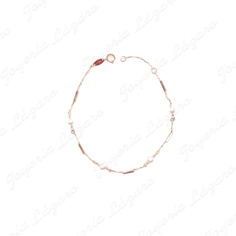 PULSERA ORO 9 KTS TRAMOS TUBITO+PERLITA BOLA                                                        