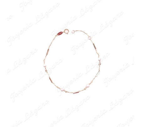 PULSERA ORO 9 KTS TRAMOS TUBITO+PERLITA BOLA                                                        