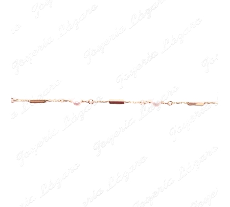 PULSERA ORO 9 KTS TRAMOS TUBITO+PERLITA BOLA