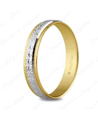 ALIANZA ORO 9 KTS 4MM BICOLOR DIAMANTADO BLANCO ESTRELLA CENTRAL