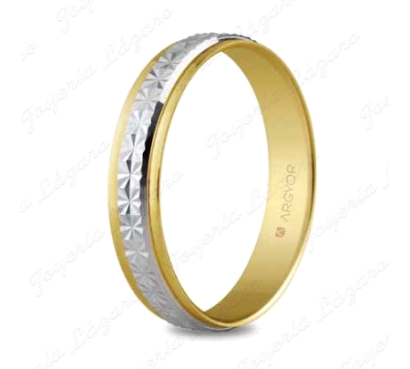 ALIANZA ORO 9 KTS 4MM BICOLOR DIAMANTADO BLANCO ESTRELLA CENTRAL