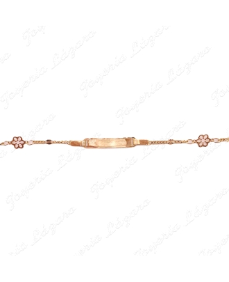 ESCLAVA BEBE ORO 18KT OCASION 14CM, CADENA FANTASIA+2 FLORES CALADAS