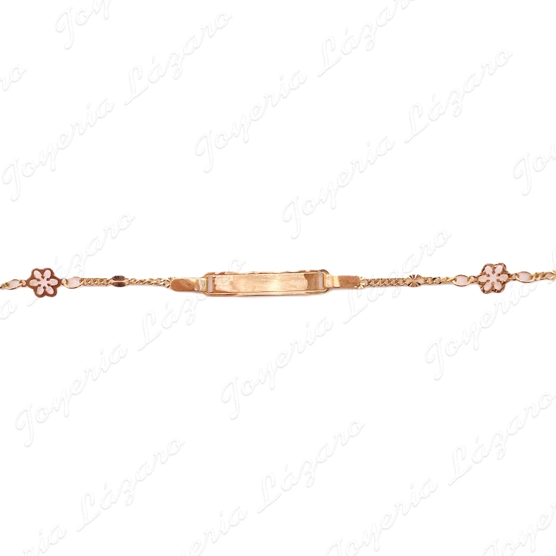 ESCLAVA BEBE ORO 18KT OCASION 14CM, CADENA FANTASIA+2 FLORES CALADAS                                