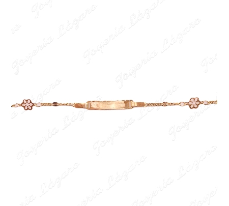 ESCLAVA BEBE ORO 18KT OCASION 14CM, CADENA FANTASIA+2 FLORES CALADAS