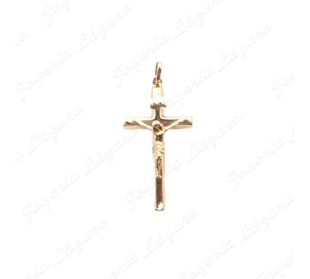 CRUZ ORO 18KT SEMINUEVA CON CRISTO PERFIL 1/2 CAÑA 16X30                                            