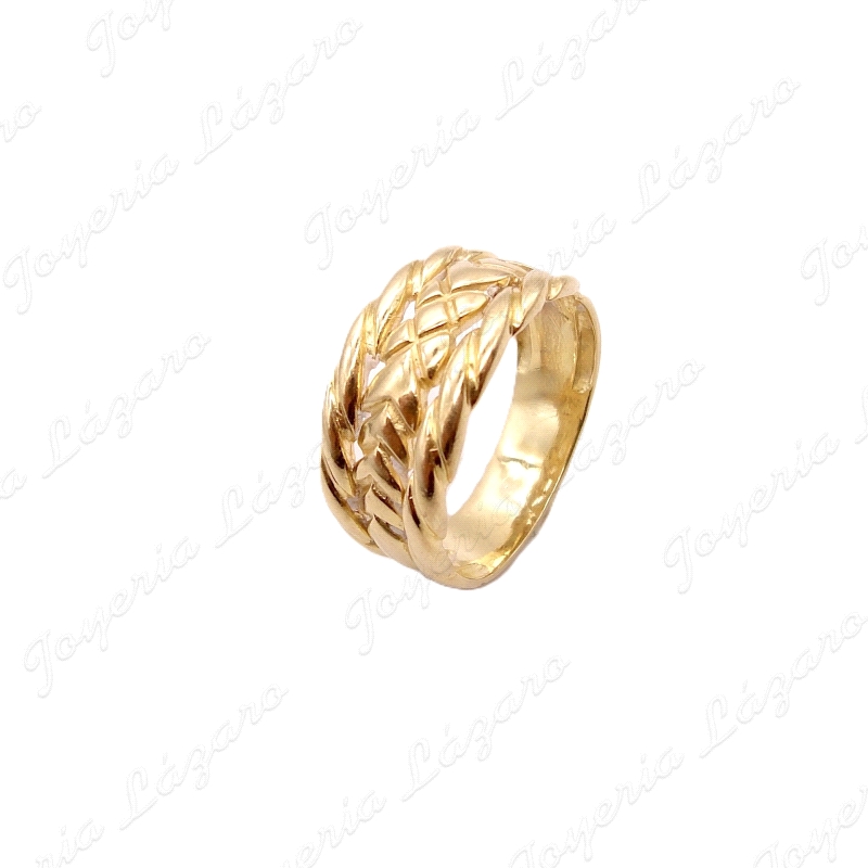 SORTIJA ORO 18KT OCASION ESPIGA CENTRAL+2 BANDAS TRENZA                                             