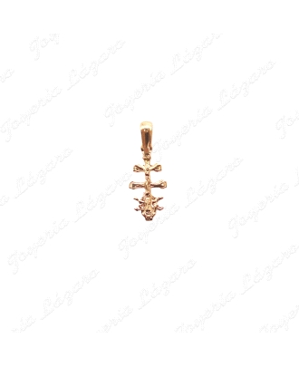 CRUZ DE CARAVACA ORO 18 KTS CRISTO RELIEVE ASA TRIANGULO 7X16MM                                     