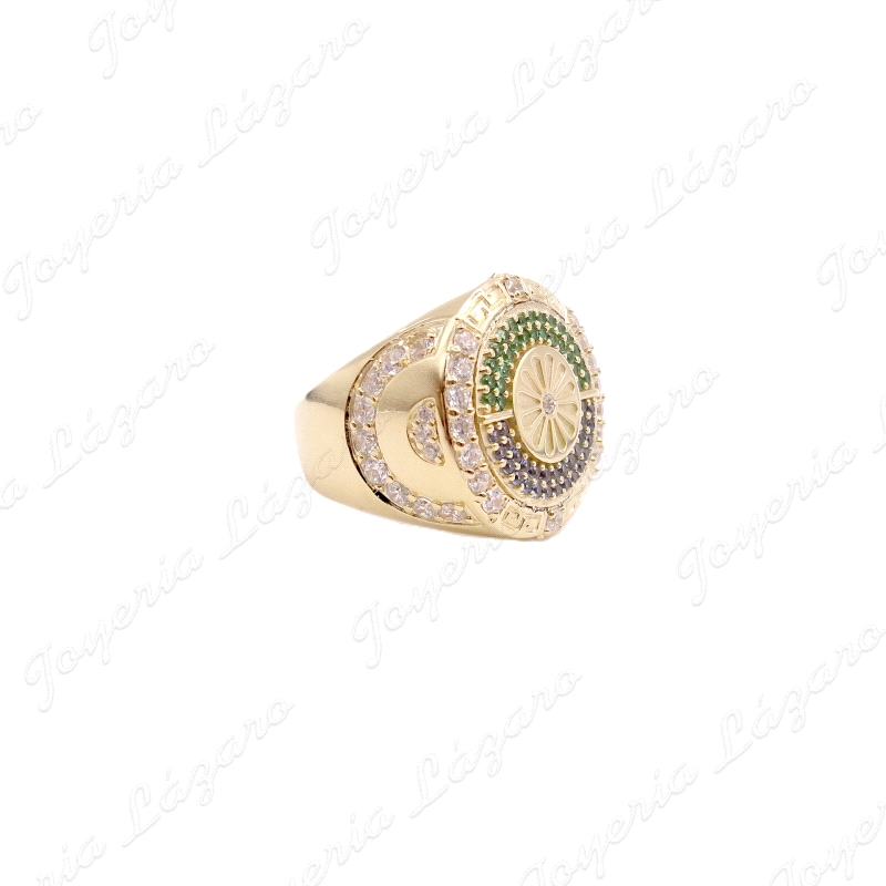 SORTIJA ORO 9 KTS SELLO RUEDA GITANA CIRCONITAS COLOR                                               