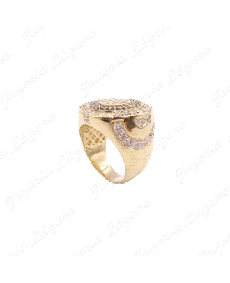 SORTIJA ORO 9 KTS SELLO RUEDA GITANA CIRCONITAS COLOR