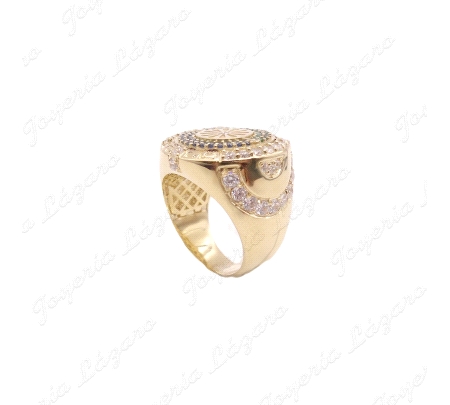 SORTIJA ORO 9 KTS SELLO RUEDA GITANA CIRCONITAS COLOR