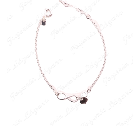PULSERA PLATA INFINITO+CORAZON+CIRCO CERCO RODIO/CHAPADO