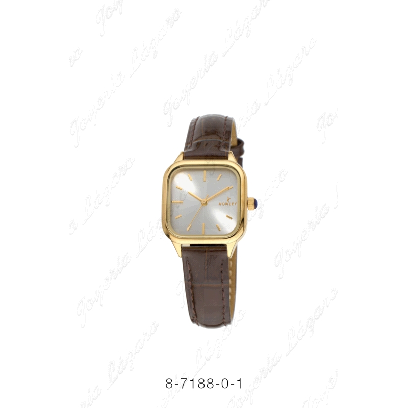 NOWLEY RELOJ  ACERO DORADO SÑRA .CORREA PIEL MARRON ESFERA CUADRADA                                 
