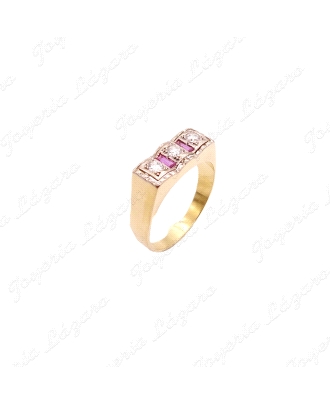 SORTIJA ORO 18KT OCASION TRISILLO 3 CICONITAS +2 RUBIES BAGUETTE                                    