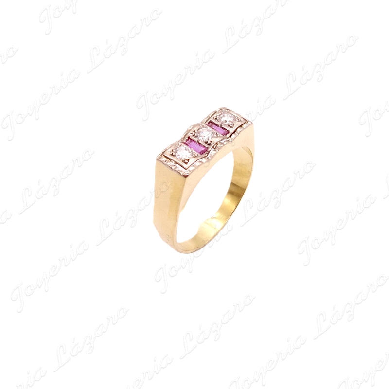 SORTIJA ORO 18KT OCASION TRISILLO 3 CICONITAS +2 RUBIES BAGUETTE                                    
