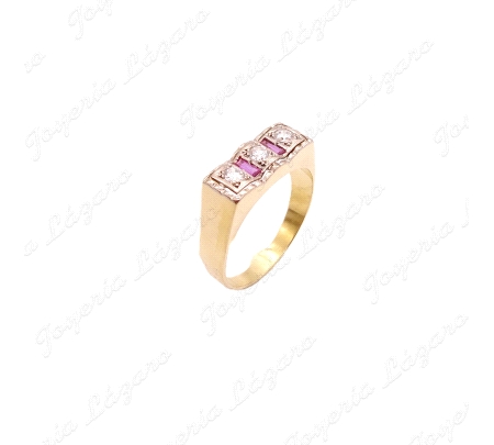 SORTIJA ORO 18KT OCASION TRISILLO 3 CICONITAS +2 RUBIES BAGUETTE                                    