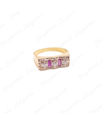 SORTIJA ORO 18KT OCASION TRISILLO 3 CICONITAS +2 RUBIES BAGUETTE