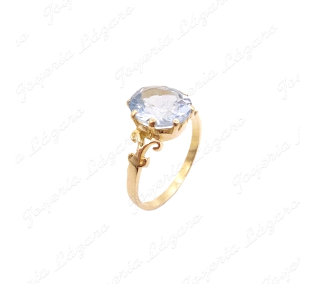 SORTIJA ORO 18KT OCASION PIEDRA AGUAMARINA OVALADA 8 GARRAS