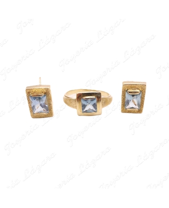 JUEGOS ORO 18KT OCASION PEN+SOR MATE Y BRILLO P. AGUA MARINA CUADRADA                               