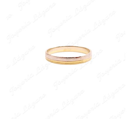 ALIANZA ORO 18KT OCASION BICOLOR BLANCO MATE ,AM,2RAYAS                                             