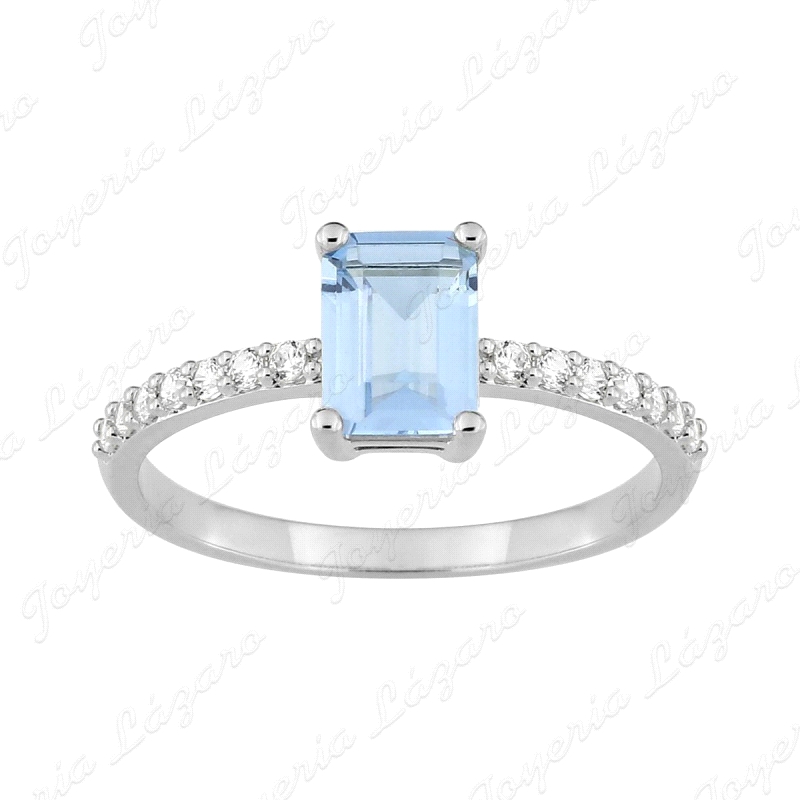 SORTIJA PLATA MURAT CIRCONITA AGUAMARINA RECTANGULAR MICROCIRCO EN BRA                              