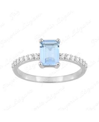 SORTIJA PLATA MURAT CIRCONITA AGUAMARINA RECTANGULAR MICROCIRCO EN BRA