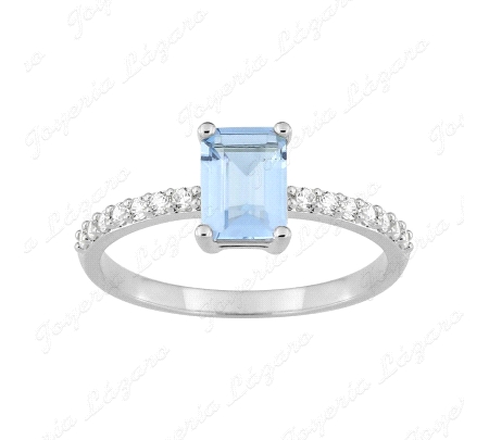 SORTIJA PLATA MURAT CIRCONITA AGUAMARINA RECTANGULAR MICROCIRCO EN BRA