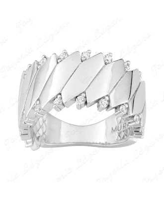 SORTIJA PLATA MURAT BANDAS PICOS LISAS+MICROCIRCONITAS                                              
