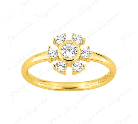 SORTIJA PLATA CHAPADA MURAT FLOR 6 HOJAS CIRCONITAS