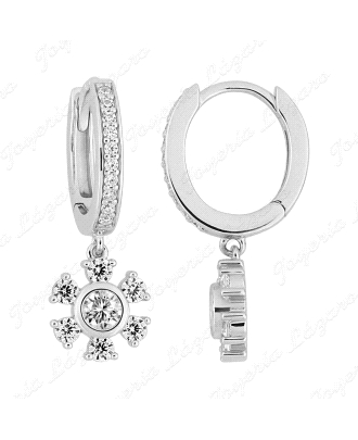PEND. AROS PLATA +FLOR 6 PETALOS CIRCONITA COLGANDO                                                 