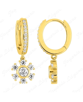 PEND. AROS PLATA CHAPADA MURAT CIRCONITAS+FLOR 6 HOJAS CIRCONITAS                                   