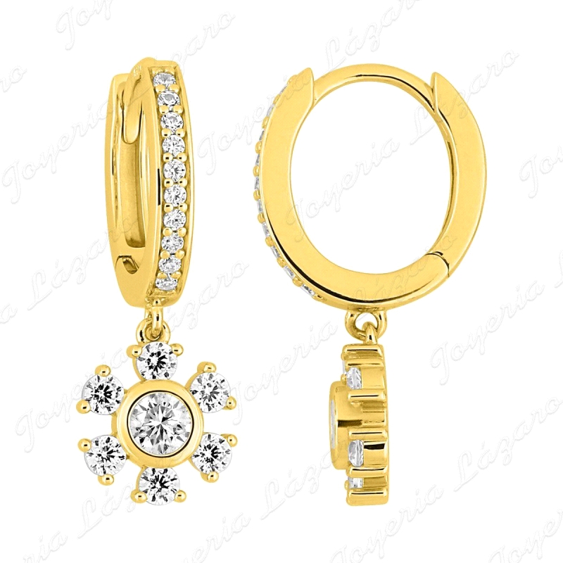 PEND. AROS PLATA CHAPADA MURAT CIRCONITAS+FLOR 6 HOJAS CIRCONITAS                                   