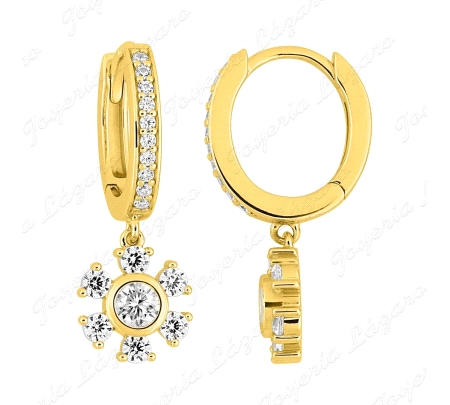 PEND. AROS PLATA CHAPADA MURAT CIRCONITAS+FLOR 6 HOJAS CIRCONITAS                                   