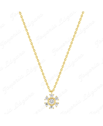 GARGANTILLA PLATA CHAPADA MURAT,FLOR 6 PETALOS CIRCONITAS                                           