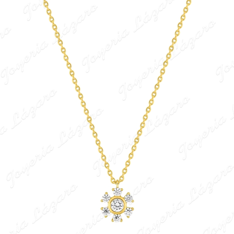 GARGANTILLA PLATA CHAPADA MURAT,FLOR 6 PETALOS CIRCONITAS                                           