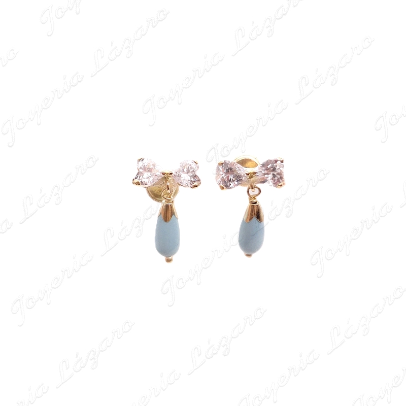 PEND. TORN. ORO 18 KTS LAZO 2 CORAZONES 4X4MM PERITA TURQUESA                                       