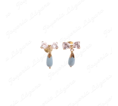 PEND. TORN. ORO 18 KTS LAZO 2 CORAZONES 4X4MM PERITA TURQUESA                                       