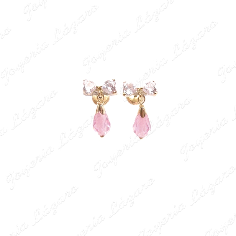 PEND. TORN. ORO 18 KTS LAZO 2 DOS CORZONES 4X4MM PERITA ROSA                                        