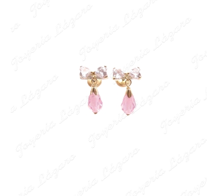 PEND. TORN. ORO 18 KTS LAZO 2 DOS CORZONES 4X4MM PERITA ROSA                                        