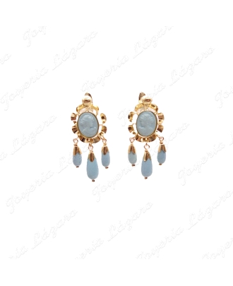 PEND. CORAL/SIMIL ORO 18 KTS ARQUILLO 3X8MM 3PERITAS COLOR TURQUESA CI                              