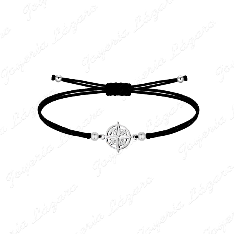PULSERA ACERO HILO NEGRO ROSA DE LOS VIENTOS                                                        