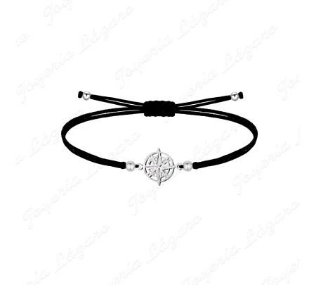 PULSERA ACERO HILO NEGRO ROSA DE LOS VIENTOS                                                        