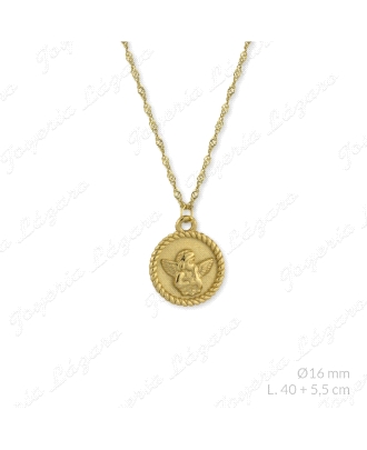 GARGANTILLA ACERO DORADO MEDALLA ANGELITO 16MM.L.40+5.5CM