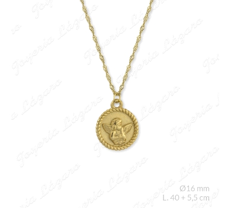 GARGANTILLA ACERO DORADO MEDALLA ANGELITO 16MM.L.40+5.5CM
