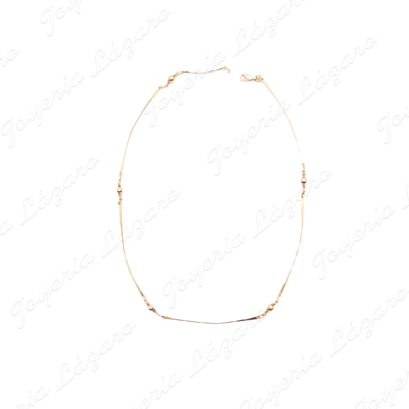 GARGANTILLA ORO 18KT OCASION SEMIRIGIDA TRAMOS HILO CURVOS+BOLAS ENTRE                              