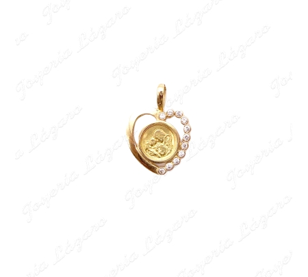 COLGANTE ORO 18KT OCASION MADRE, CORAZON MITAD CIRCONITAS MEDEALLA CE